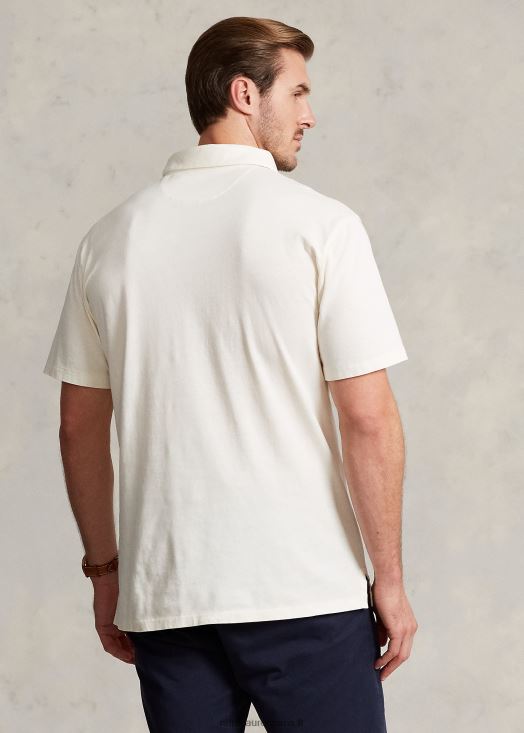 polo en coton et lin 46T60T1595 Hommes Ralph Lauren crème de parchemin