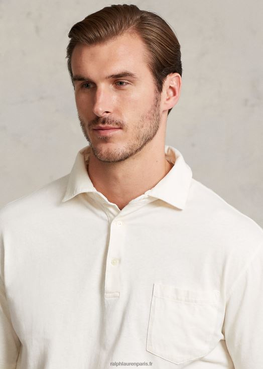 polo en coton et lin 46T60T1595 Hommes Ralph Lauren crème de parchemin