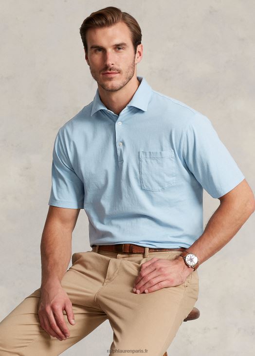 polo en coton et lin 46T60T1596 Hommes Ralph Lauren poudre bleue
