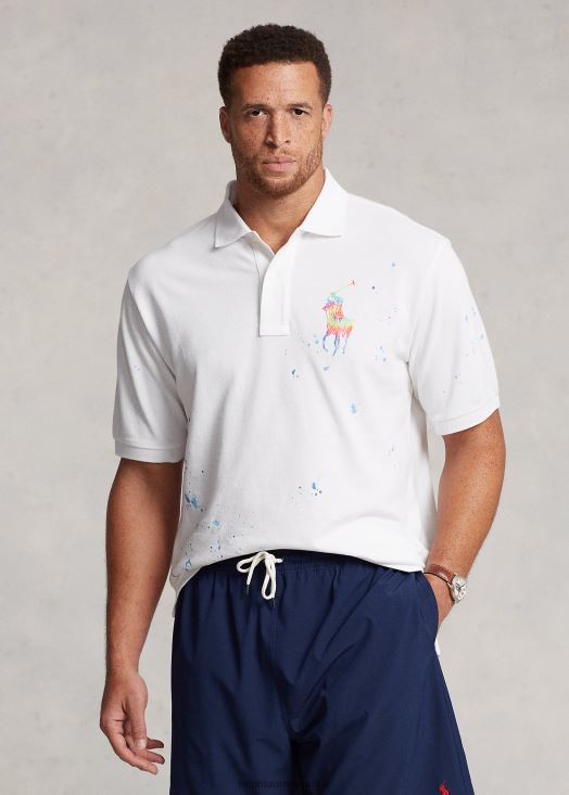 polo en résille big pony à imprimé tie-dye 46T60T1377 Hommes Ralph Lauren blanc