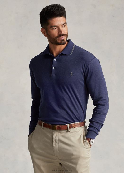 polo à manches longues en coton doux 46T60T1927 Hommes Ralph Lauren bruyère marine printanière - Cliquez sur l'image pour la fermer