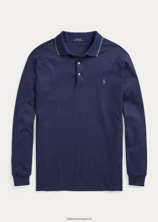 polo à manches longues en coton doux 46T60T1927 Hommes Ralph Lauren bruyère marine printanière