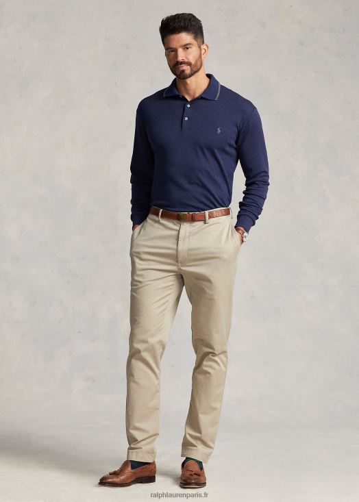 polo à manches longues en coton doux 46T60T1927 Hommes Ralph Lauren bruyère marine printanière