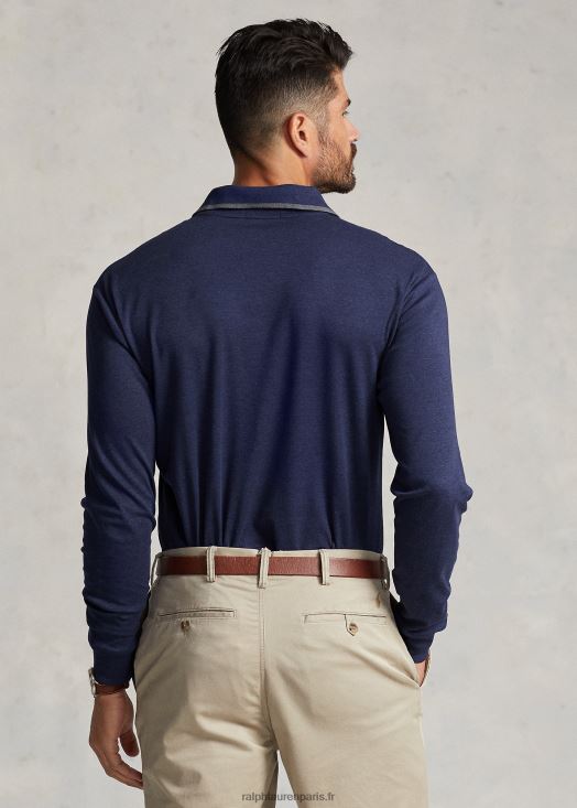 polo à manches longues en coton doux 46T60T1927 Hommes Ralph Lauren bruyère marine printanière
