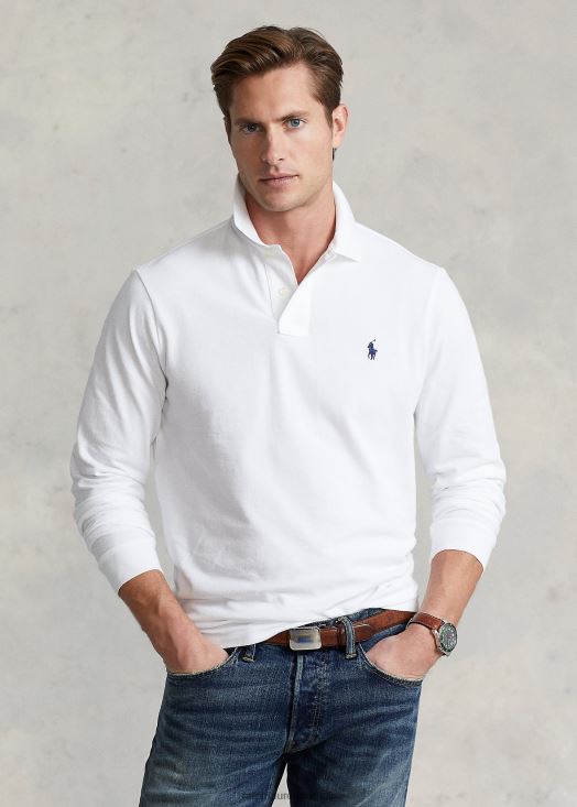 polo à manches longues en maille all fit 46T60T151 Hommes Ralph Lauren blanc
