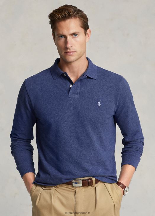 polo à manches longues en maille all fit 46T60T153 Hommes Ralph Lauren derby bleu chiné
