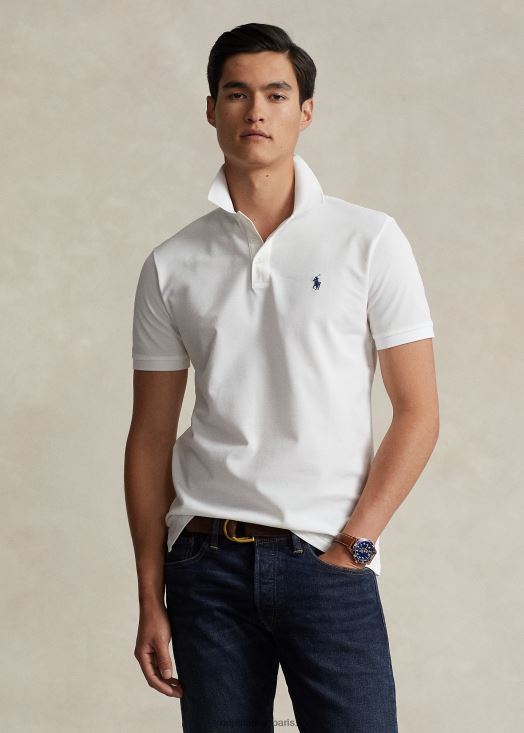 polo personnalisé en mesh stretch coupe slim 46T60T526 Hommes Ralph Lauren blanc