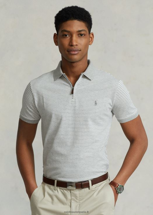 polo personnalisé en mesh stretch coupe slim 46T60T873 Hommes Ralph Lauren andover chiné/blanc