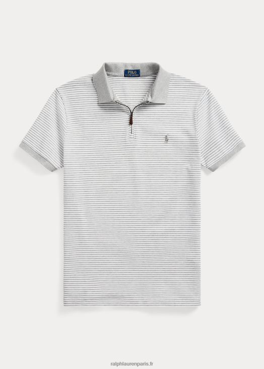 polo personnalisé en mesh stretch coupe slim 46T60T873 Hommes Ralph Lauren andover chiné/blanc