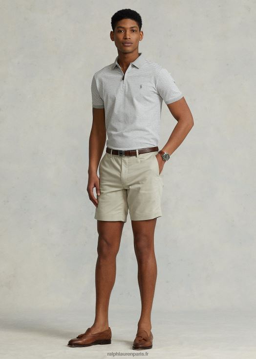 polo personnalisé en mesh stretch coupe slim 46T60T873 Hommes Ralph Lauren andover chiné/blanc