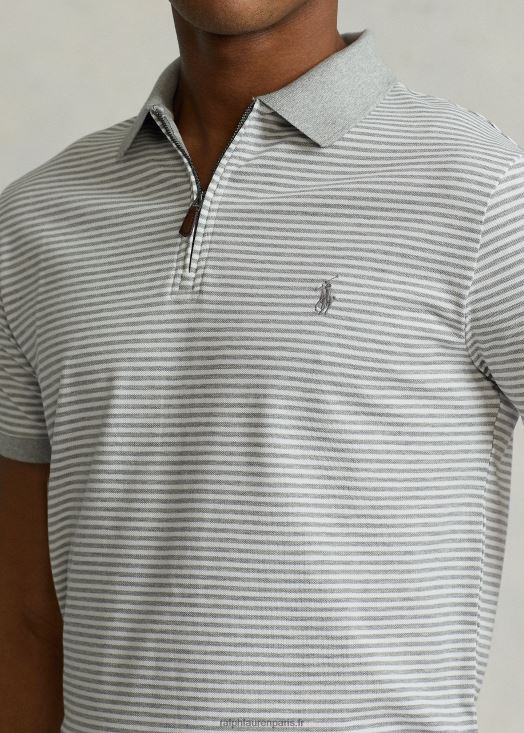 polo personnalisé en mesh stretch coupe slim 46T60T873 Hommes Ralph Lauren andover chiné/blanc