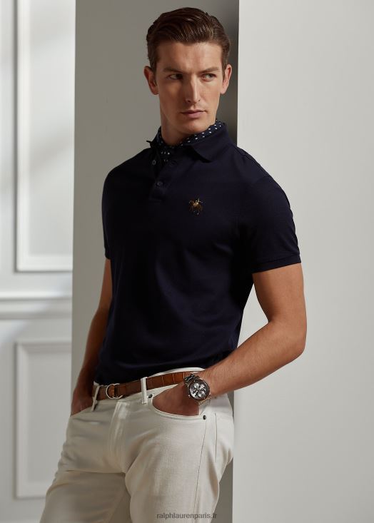 polo piqué coupe slim personnalisé 46T60T60 Hommes Ralph Lauren président classique marine