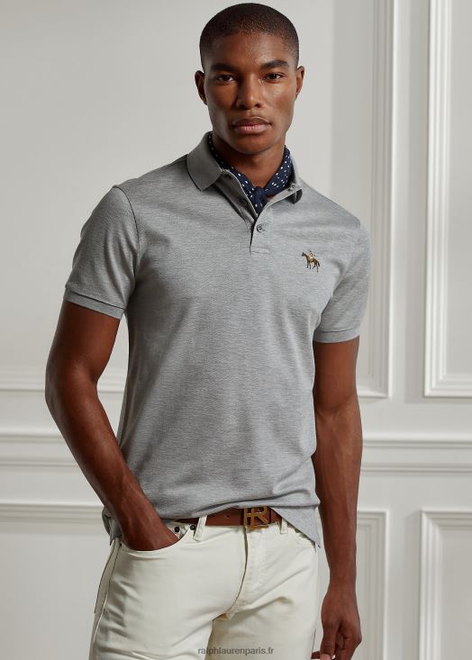 polo piqué coupe slim personnalisé 46T60T67 Hommes Ralph Lauren gris clair chiné