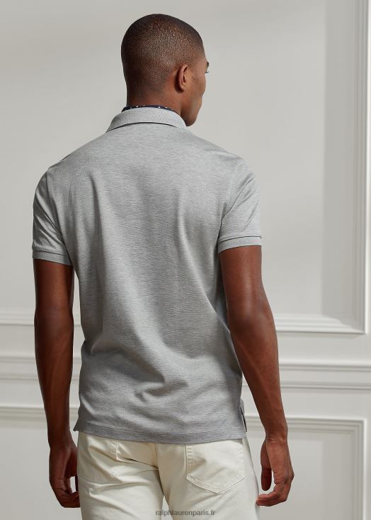 polo piqué coupe slim personnalisé 46T60T67 Hommes Ralph Lauren gris clair chiné