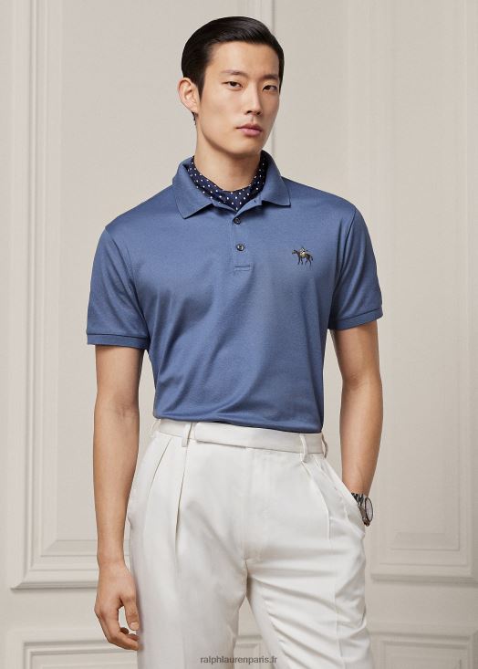 polo piqué coupe slim personnalisé 46T60T8403 Hommes Ralph Lauren bleu niagara