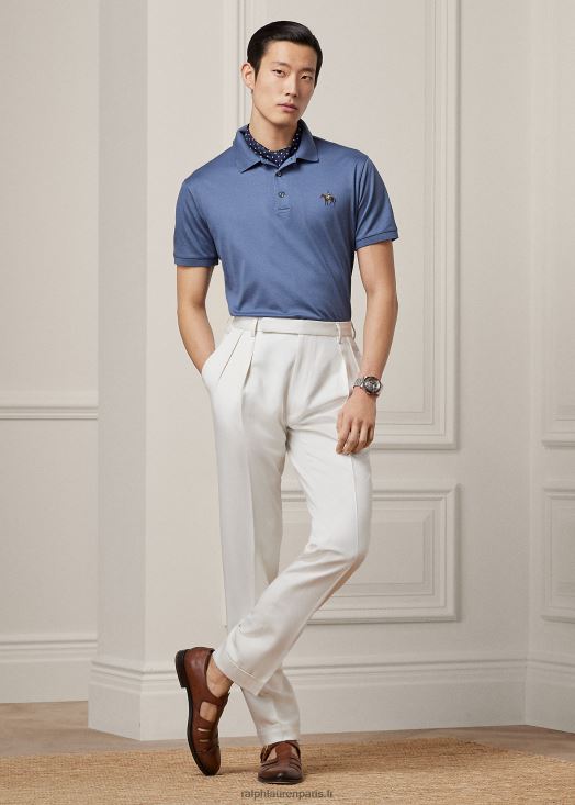 polo piqué coupe slim personnalisé 46T60T8403 Hommes Ralph Lauren bleu niagara