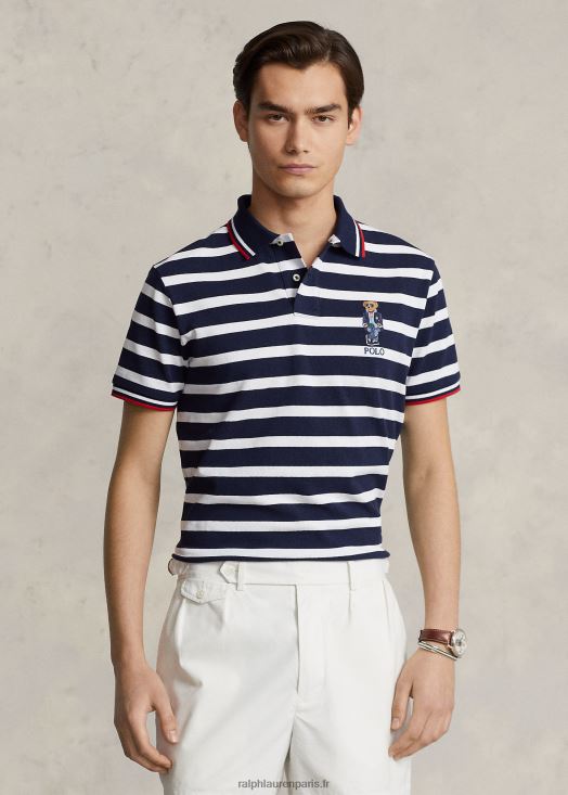 polo slim en maille d'ours personnalisé 46T60T675 Hommes Ralph Lauren cruse marine/blanc