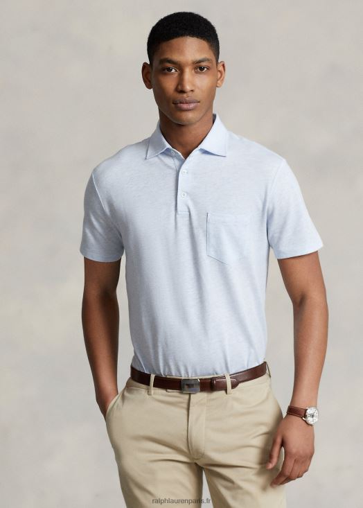 polo slim fit personnalisé en coton et lin 46T60T1231 Hommes Ralph Lauren bureau bleu chiné