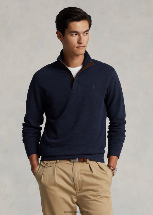 pull quart de zip en jersey de luxe 46T60T8512 Hommes Ralph Lauren marine à chevrons