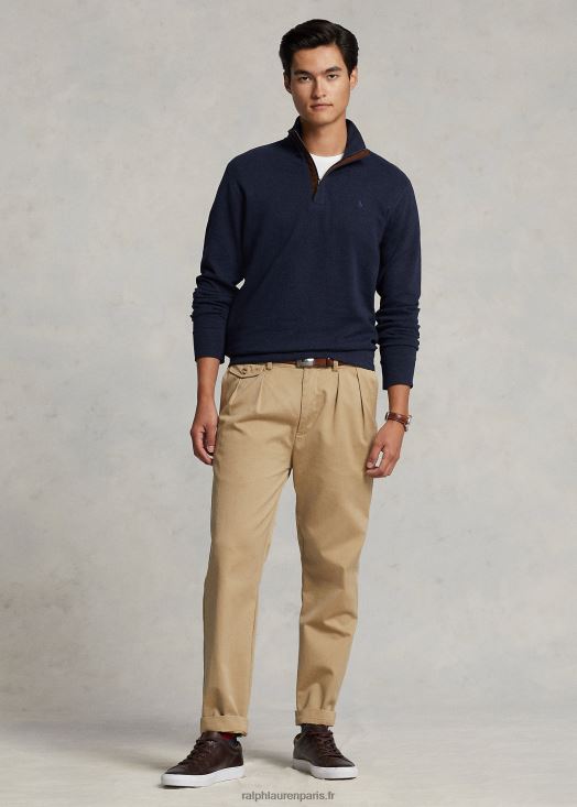 pull quart de zip en jersey de luxe 46T60T8512 Hommes Ralph Lauren marine à chevrons