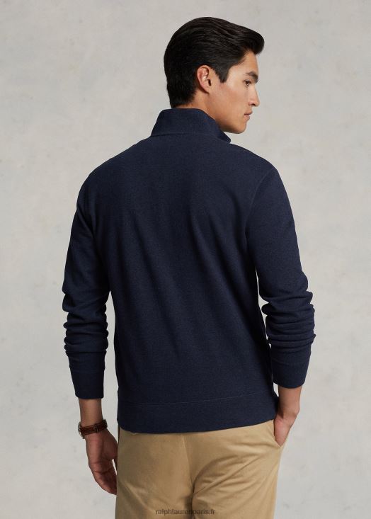 pull quart de zip en jersey de luxe 46T60T8512 Hommes Ralph Lauren marine à chevrons