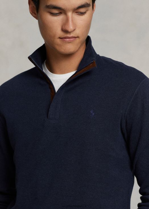 pull quart de zip en jersey de luxe 46T60T8512 Hommes Ralph Lauren marine à chevrons