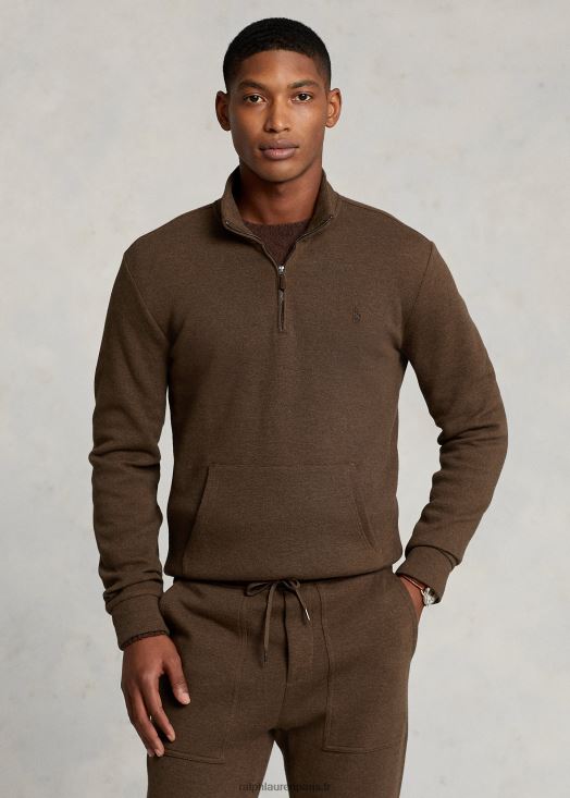 pull quart de zip maille double maille 46T60T1065 Hommes Ralph Lauren brun muscade chiné