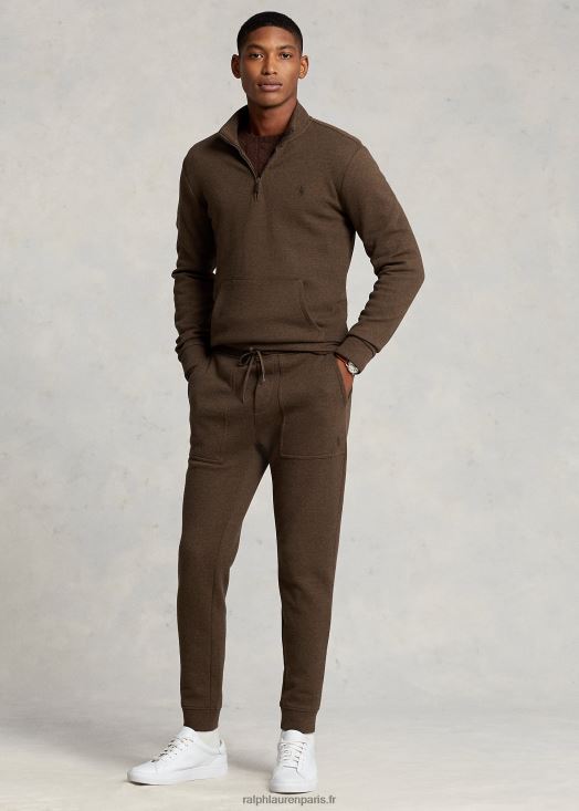 pull quart de zip maille double maille 46T60T1065 Hommes Ralph Lauren brun muscade chiné
