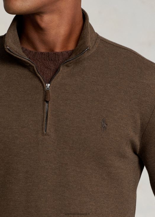 pull quart de zip maille double maille 46T60T1065 Hommes Ralph Lauren brun muscade chiné