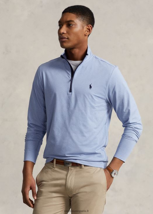 pull zippé en jersey performance 46T60T1013 Hommes Ralph Lauren nouveau bleu poudré chiné