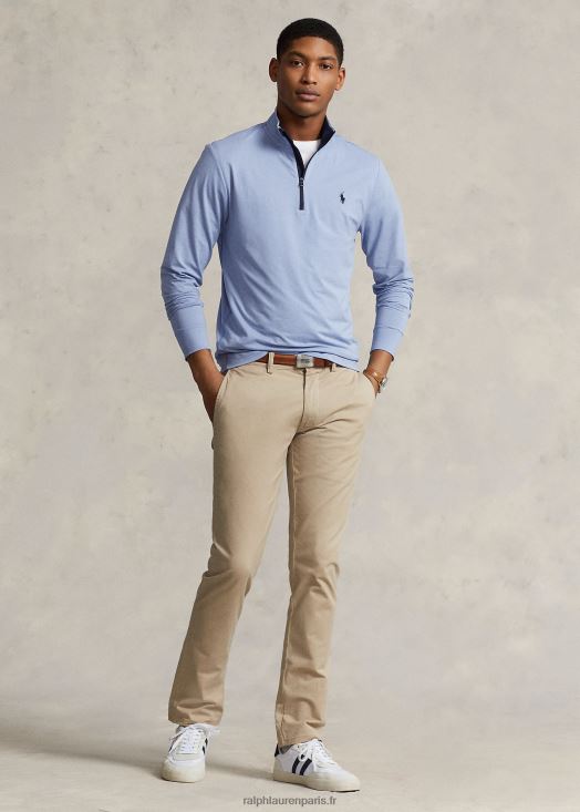 pull zippé en jersey performance 46T60T1013 Hommes Ralph Lauren nouveau bleu poudré chiné