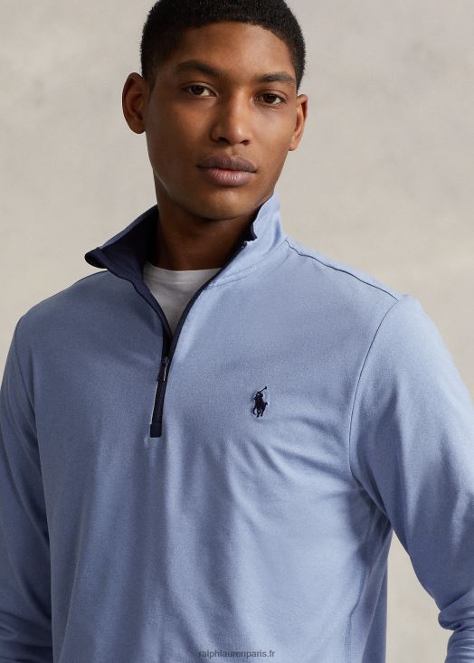 pull zippé en jersey performance 46T60T1013 Hommes Ralph Lauren nouveau bleu poudré chiné