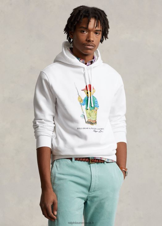 sweat à capuche en polaire polo bear 46T60T1107 Hommes Ralph Lauren ours pêcheur blanc