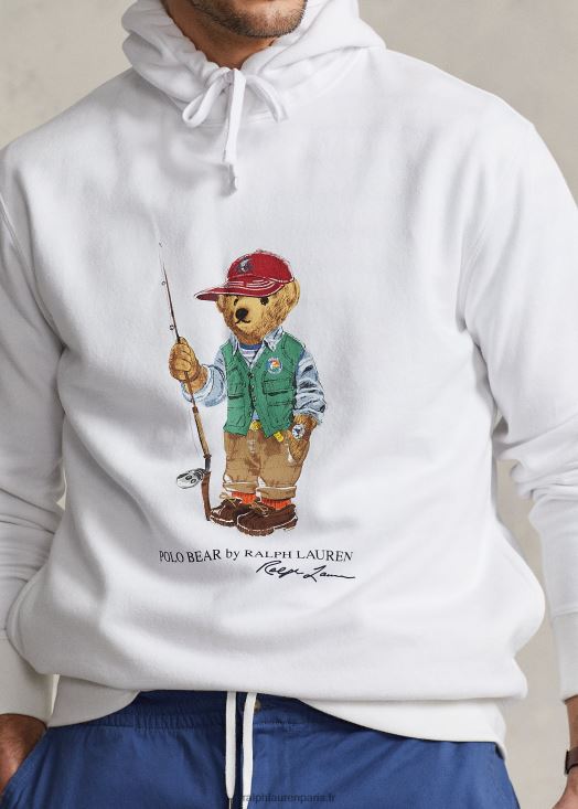 sweat à capuche en polaire polo bear 46T60T1668 Hommes Ralph Lauren ours pêcheur blanc