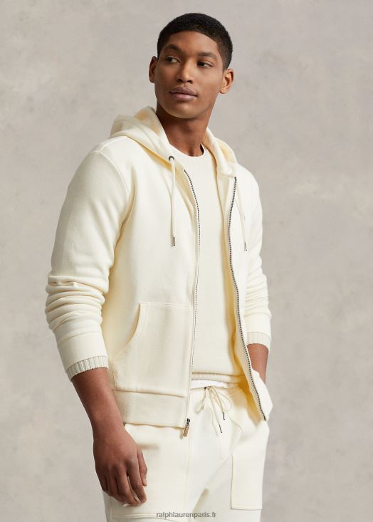 sweat à capuche entièrement zippé en mesh 46T60T8670 Hommes Ralph Lauren crème de parchemin