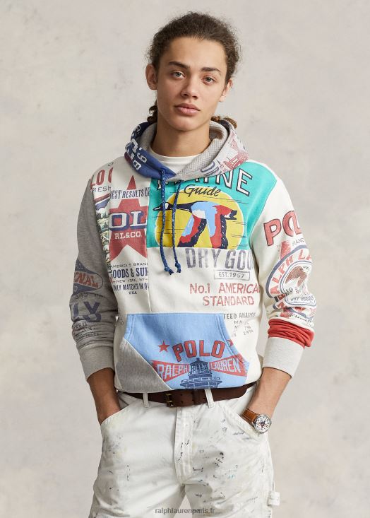 sweat à capuche graphique patchwork 46T60T8499 Hommes Ralph Lauren deckwash blanc multi