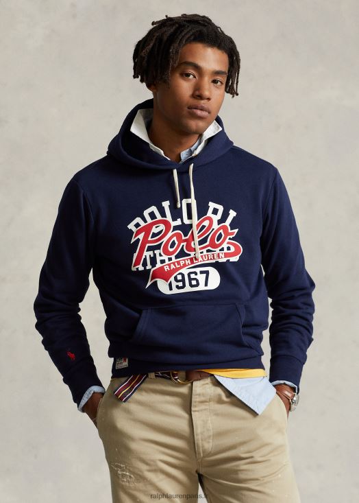 sweat à capuche à logo empilé 46T60T871 Hommes Ralph Lauren marine de croisière