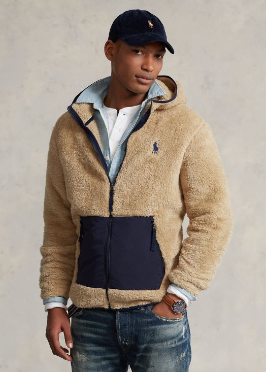 sweat à capuche zippé en polaire 46T60T1184 Hommes Ralph Lauren dune de sable/marine newport