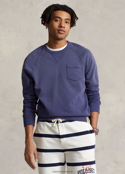 sweat en molleton teint en pièce 46T60T1090 Hommes Ralph Lauren remise à bateaux marine