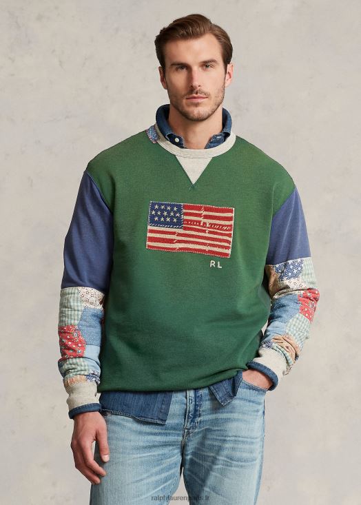 sweat molleton à manches patchwork flag 46T60T1371 Hommes Ralph Lauren vert verano