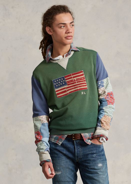 sweat molleton à manches patchwork flag 46T60T8491 Hommes Ralph Lauren vert verano