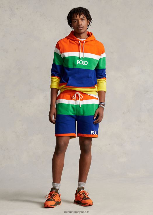 Short 6 pouces en molleton rayé avec logo 46T60T1218 Hommes Ralph Lauren voile orange multi