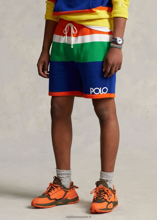 Short 6 pouces en molleton rayé avec logo 46T60T1218 Hommes Ralph Lauren voile orange multi