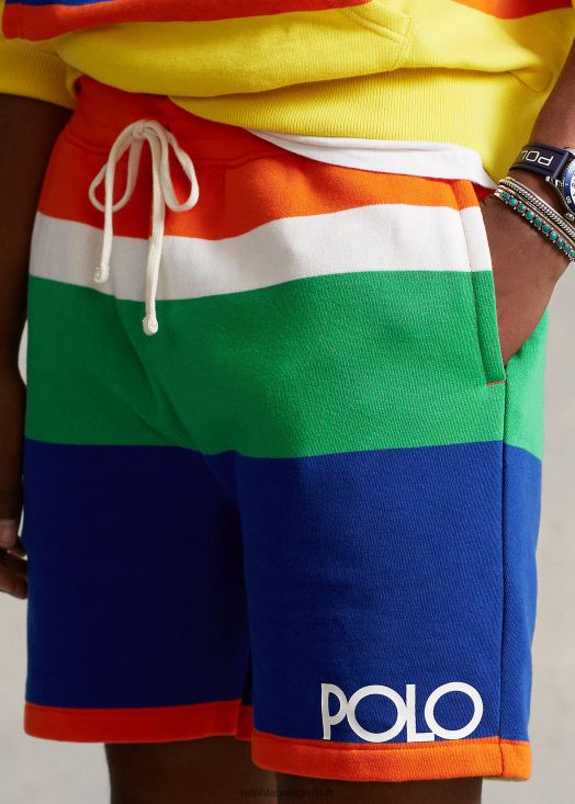 Short 6 pouces en molleton rayé avec logo 46T60T1218 Hommes Ralph Lauren voile orange multi