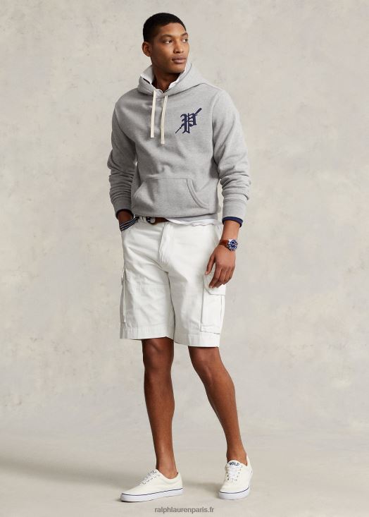 Short cargo en sergé décontracté de 10,5 pouces 46T60T319 Hommes Ralph Lauren lavage de pont blanc