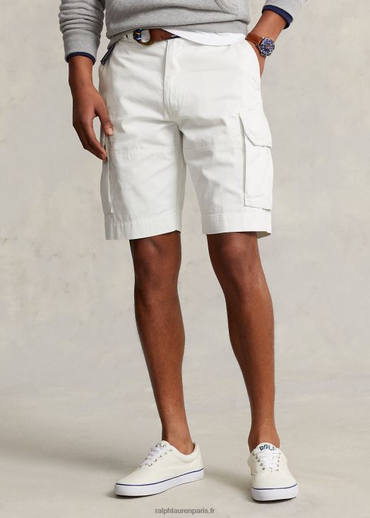 Short cargo en sergé décontracté de 10,5 pouces 46T60T319 Hommes Ralph Lauren lavage de pont blanc