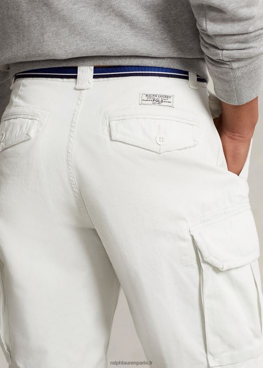 Short cargo en sergé décontracté de 10,5 pouces 46T60T319 Hommes Ralph Lauren lavage de pont blanc