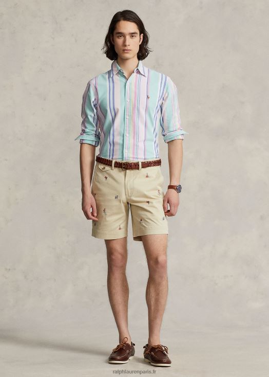 Short chino stretch coupe droite 8 pouces 46T60T1061 Hommes Ralph Lauren crème de suif avec nautique