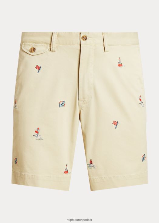 Short chino stretch coupe droite 8 pouces 46T60T1061 Hommes Ralph Lauren crème de suif avec nautique