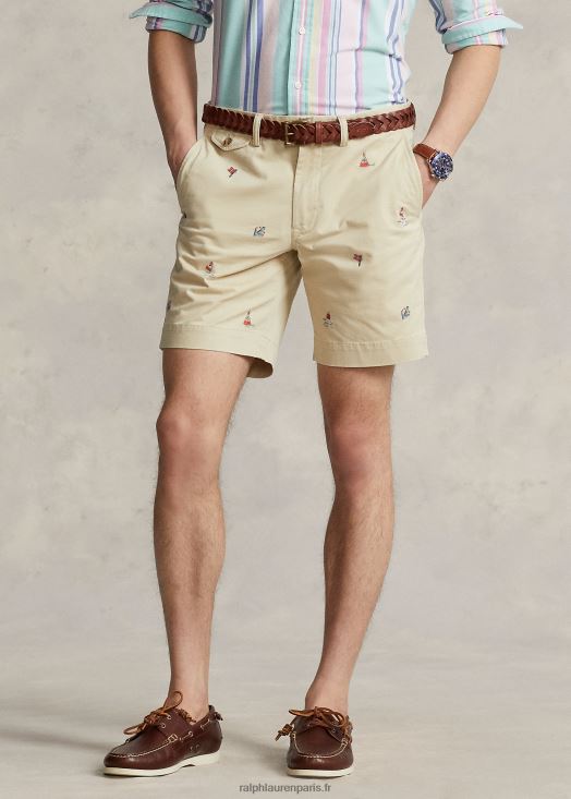 Short chino stretch coupe droite 8 pouces 46T60T1061 Hommes Ralph Lauren crème de suif avec nautique